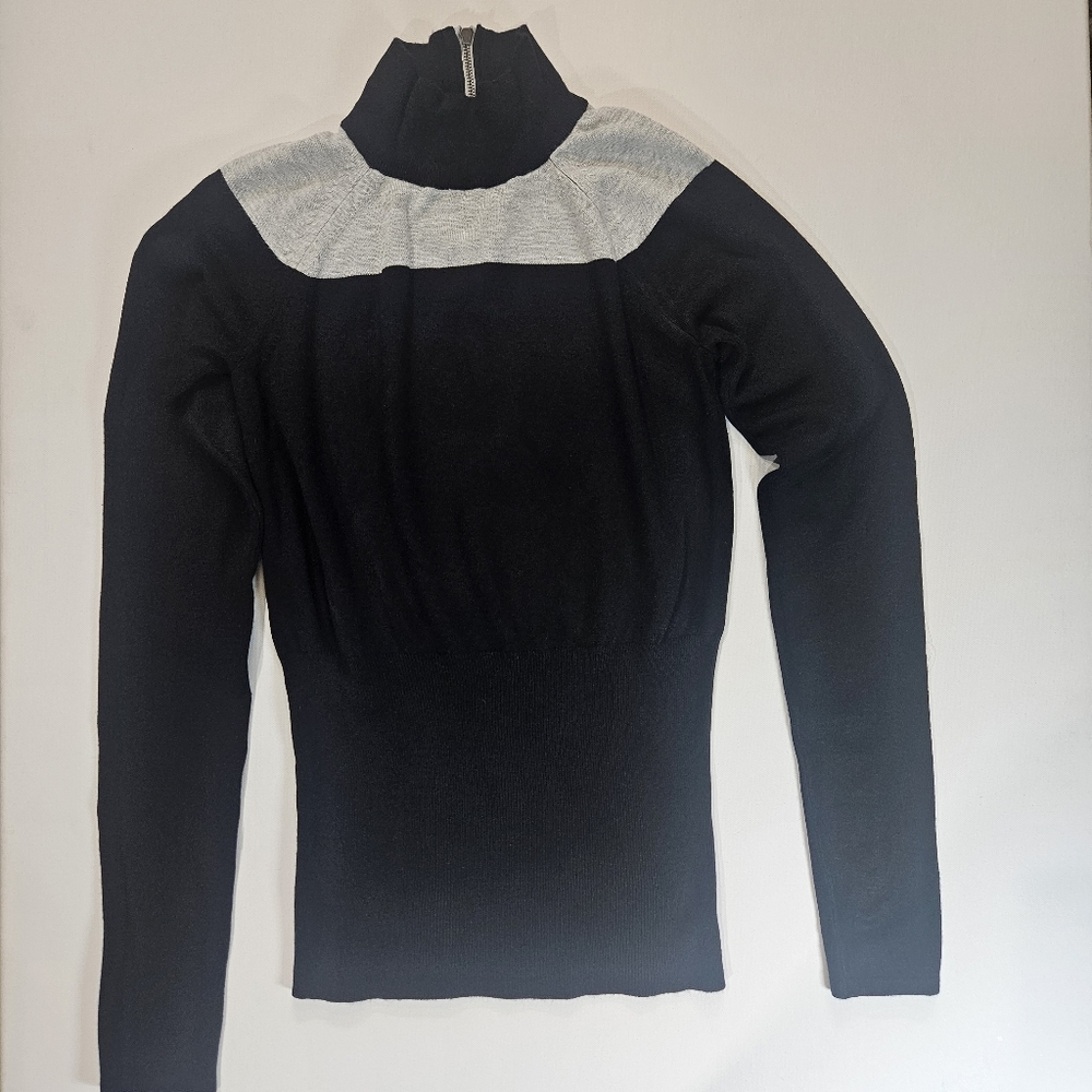 New York & Company Pullover Womens‎ Small Black Grey 1/4 Zip Mock Neck Sweater